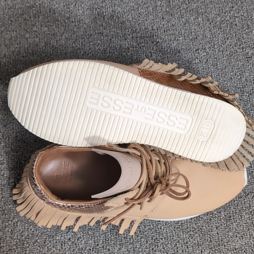 Esseutesse Leather Fringe Sneaker - Sand Tan Size 39 EU - 8.5 US - Picture 13 of 16